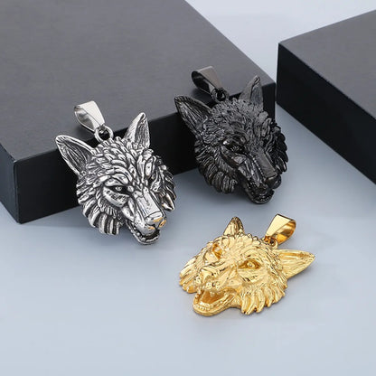 1 Piece 304 Stainless Steel 18K Gold Plated Wolf Pendant Chain