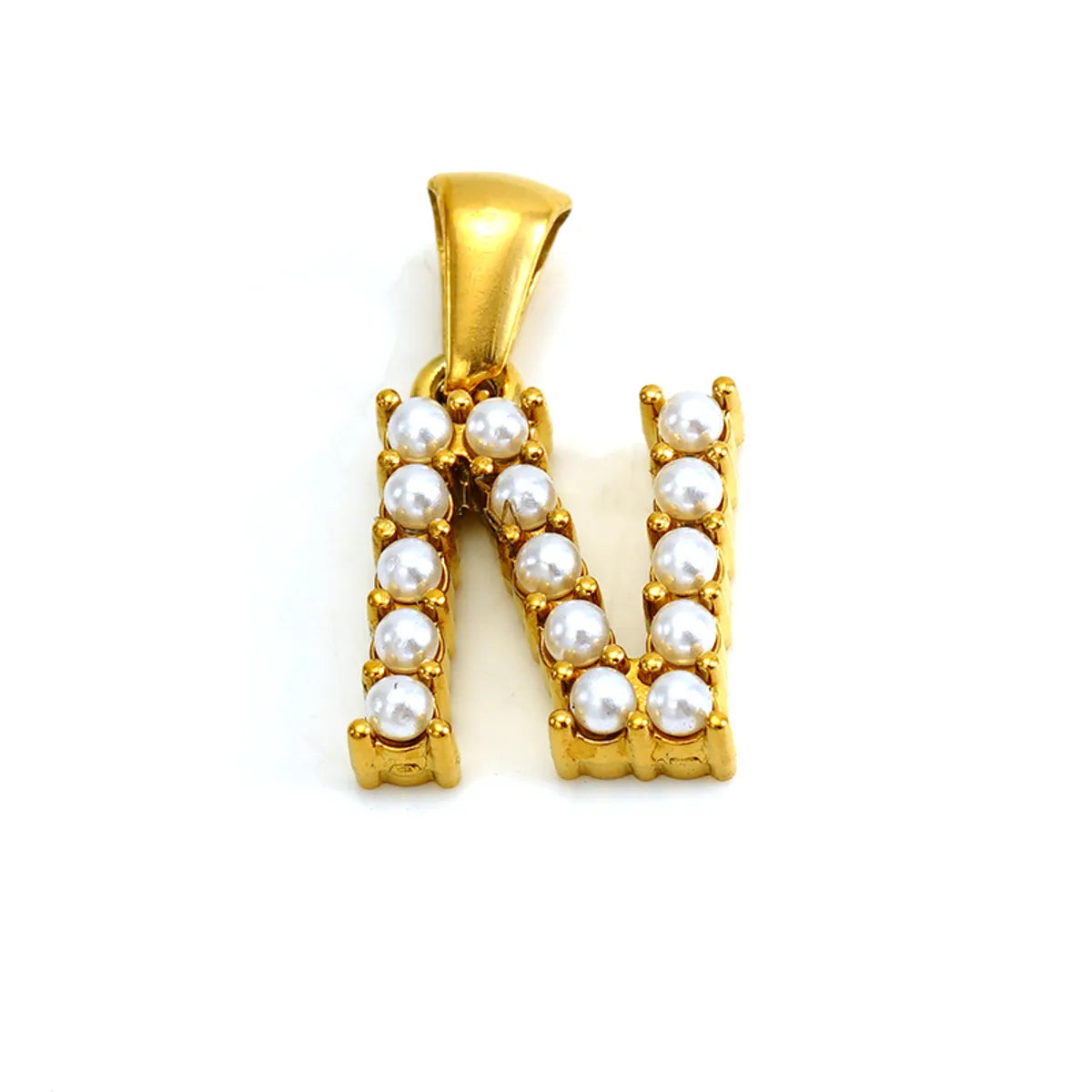 1 Piece 304 Stainless Steel Artificial Pearls 18K Gold Plated Letter Polished Pendant