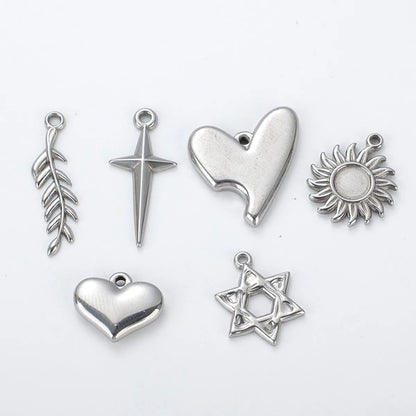 1 Piece 304 Stainless Steel Cross Leaf Heart Shape Pendant