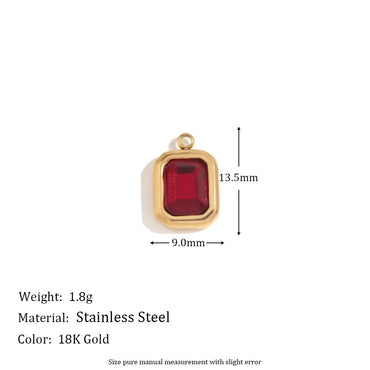 1 Piece 304 Stainless Steel Glass Stone Square Pendant