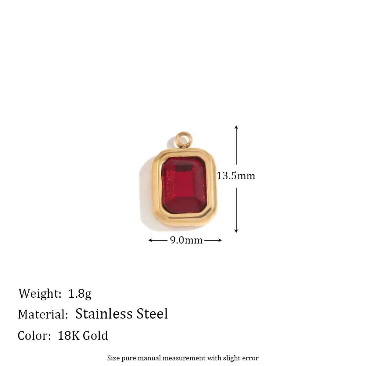 1 Piece 304 Stainless Steel Glass Stone Square Pendant