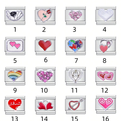 1 Piece 304 Stainless Steel Heart Shape Floral Italian Charms