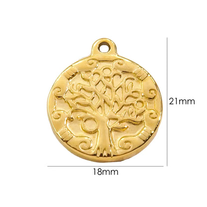 1 Piece 304 Stainless Steel Natural Stone 14K Gold Plated Geometric Heart Shape Life Tree Pendant