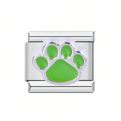 1 Piece 304 Stainless Steel Paw Print Cat Italian Charms