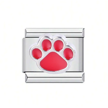 1 Piece 304 Stainless Steel Paw Print Cat Italian Charms