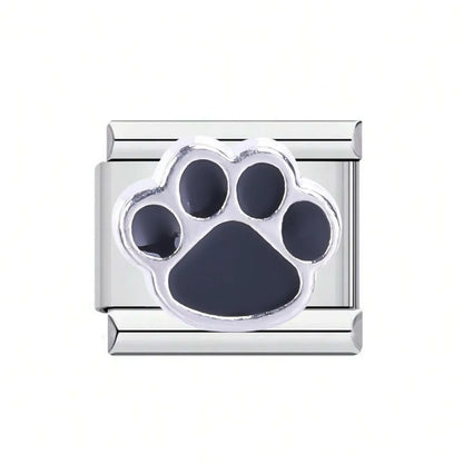 1 Piece 304 Stainless Steel Paw Print Cat Italian Charms