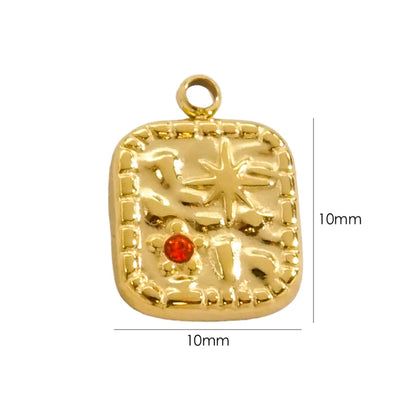 1 Piece 304 Stainless Steel Rhinestones 14K Gold Plated Rectangle Pendant