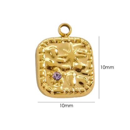 1 Piece 304 Stainless Steel Rhinestones 14K Gold Plated Rectangle Pendant