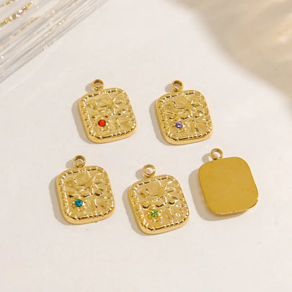 1 Piece 304 Stainless Steel Rhinestones 14K Gold Plated Rectangle Pendant