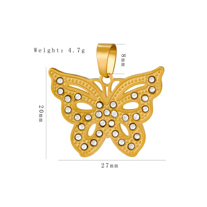 1 Piece 304 Stainless Steel Rhinestones 18K Gold Plated Cross Moon Butterfly Polished Pendant