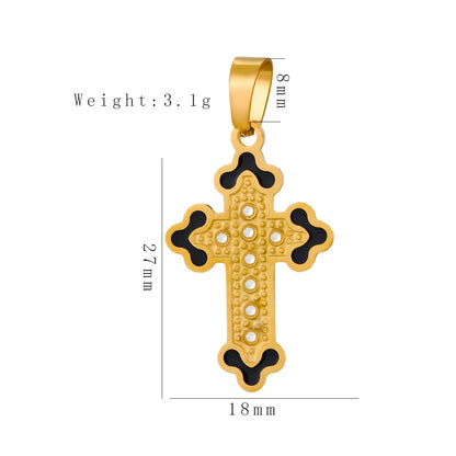 1 Piece 304 Stainless Steel Rhinestones 18K Gold Plated Cross Moon Butterfly Polished Pendant