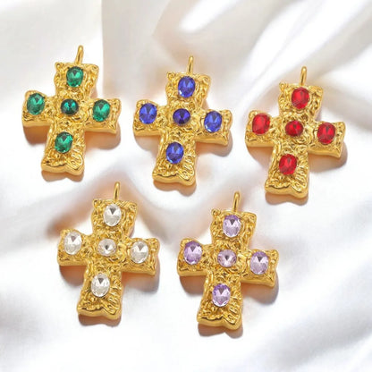 1 Piece 304 Stainless Steel Rhinestones Cross Pendant