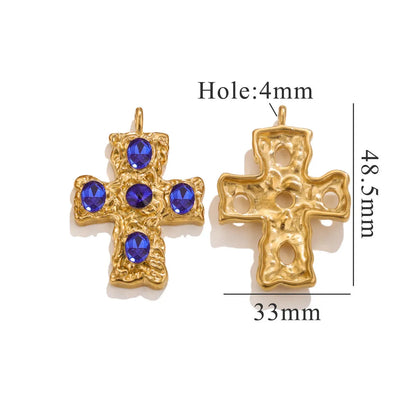 1 Piece 304 Stainless Steel Rhinestones Cross Pendant