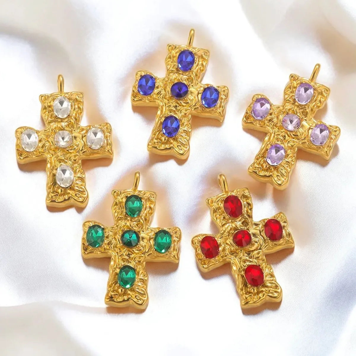 1 Piece 304 Stainless Steel Rhinestones Cross Pendant