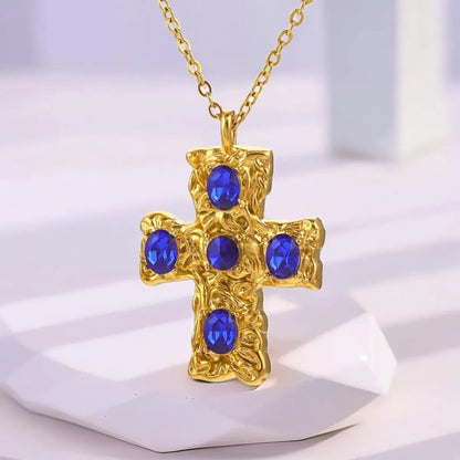 1 Piece 304 Stainless Steel Rhinestones Cross Pendant