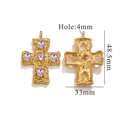 1 Piece 304 Stainless Steel Rhinestones Cross Pendant