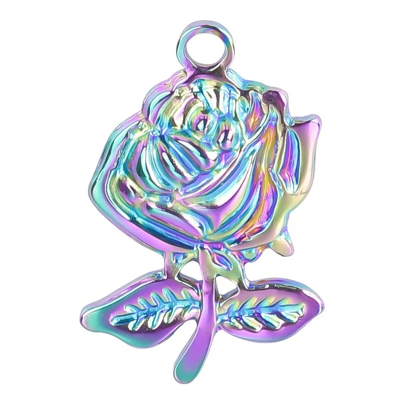 1 Piece 304 Stainless Steel Rose Pendant