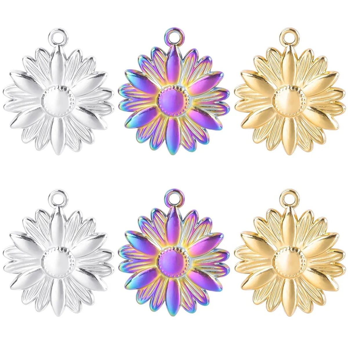 1 Piece 304 Stainless Steel Sunflower Pendant