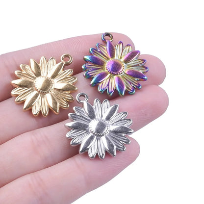 1 Piece 304 Stainless Steel Sunflower Pendant