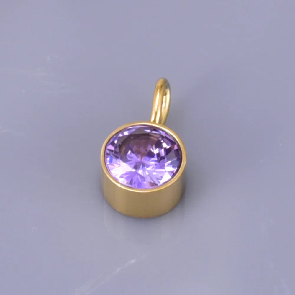 1 Piece 304 Stainless Steel Titanium Steel Rhinestones 18K Gold Plated Round Polished Pendant