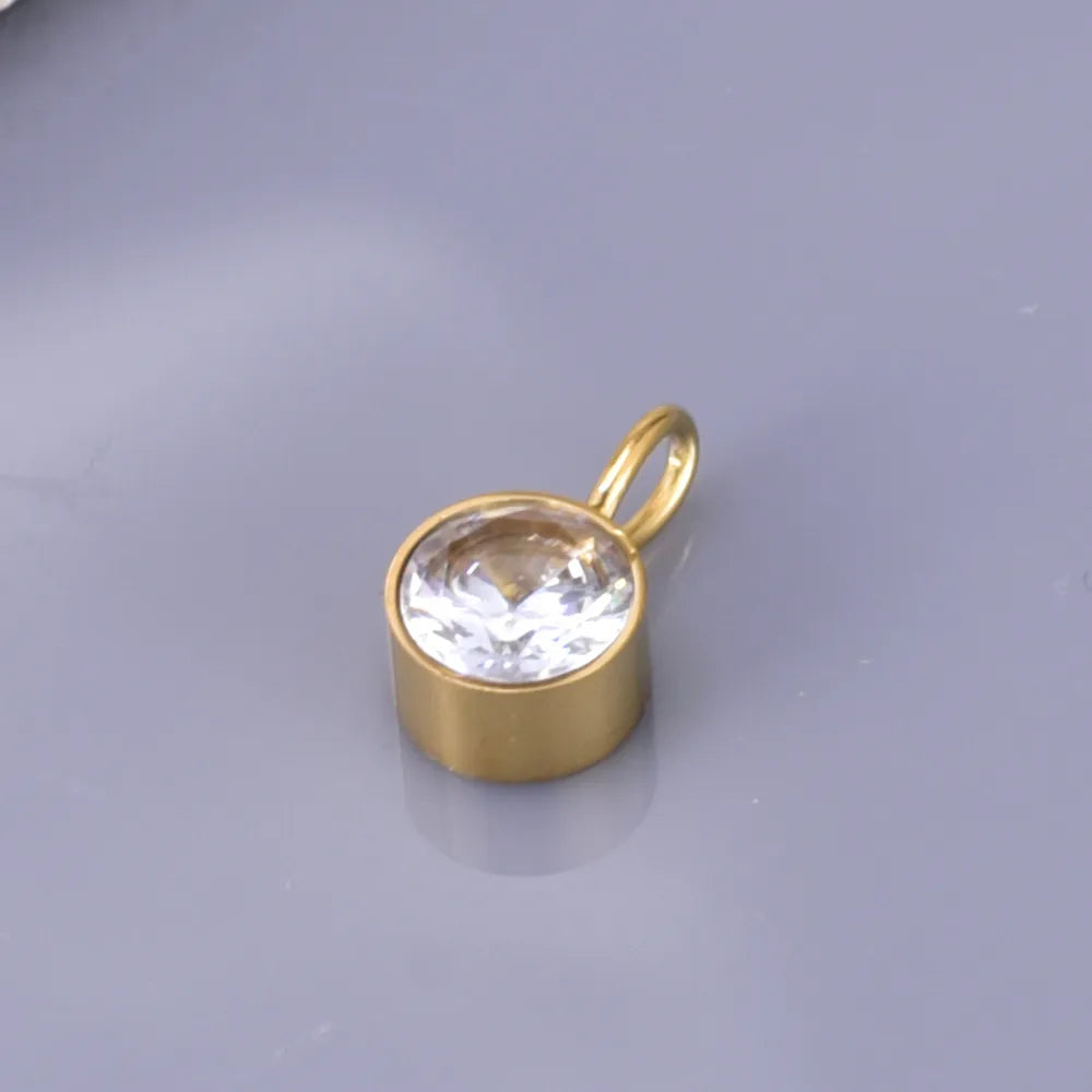 1 Piece 304 Stainless Steel Titanium Steel Rhinestones 18K Gold Plated Round Polished Pendant