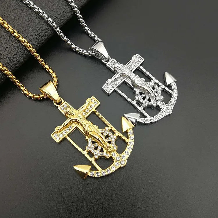 1 Piece 316 Stainless Steel  Cross Anchor Pendant