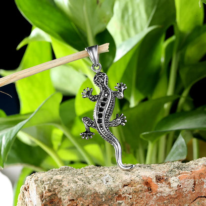 1 Piece 316 Stainless Steel  Rhinestones 18K Gold Plated Gecko Polished Pendant