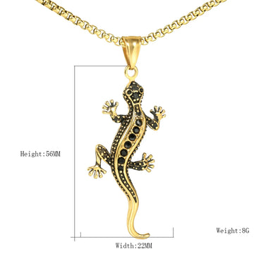 1 Piece 316 Stainless Steel  Rhinestones 18K Gold Plated Gecko Polished Pendant