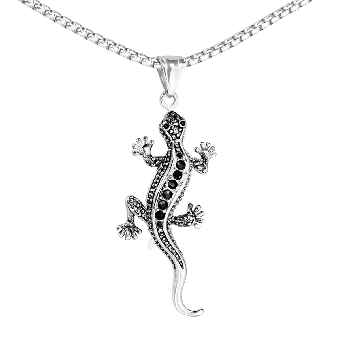 1 Piece 316 Stainless Steel  Rhinestones 18K Gold Plated Gecko Polished Pendant