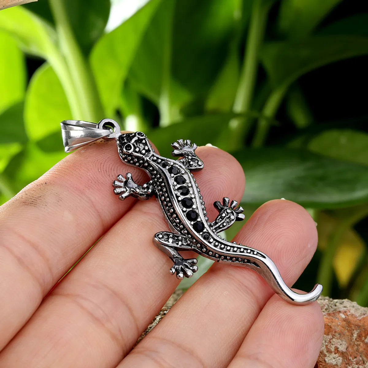 1 Piece 316 Stainless Steel  Rhinestones 18K Gold Plated Gecko Polished Pendant