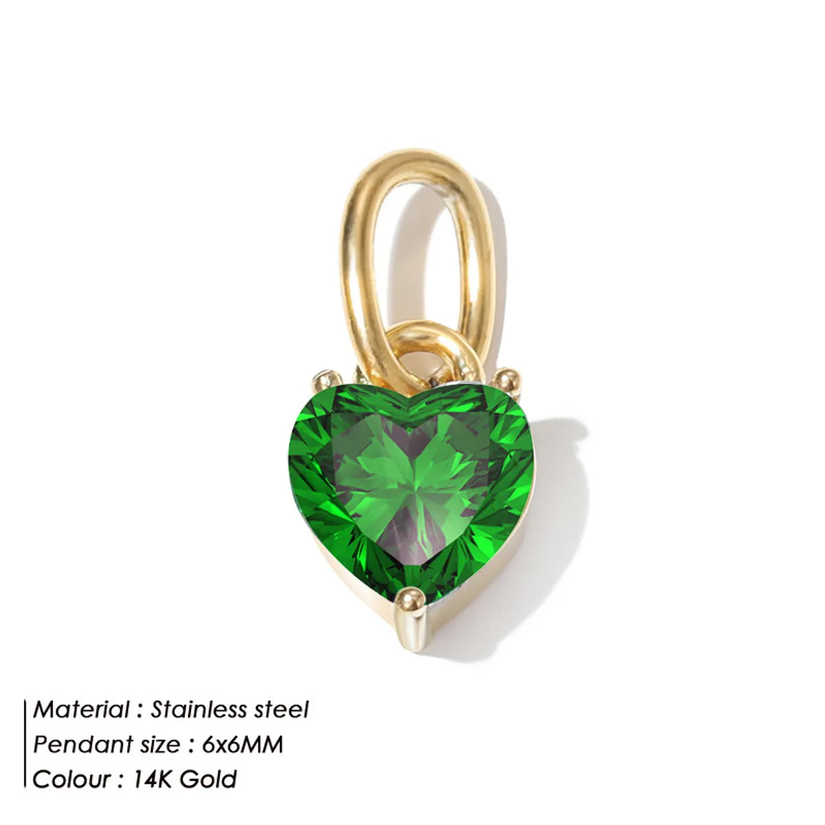 1 Piece 316 Stainless Steel  Zircon 14K Gold Plated Heart Shape Pendant