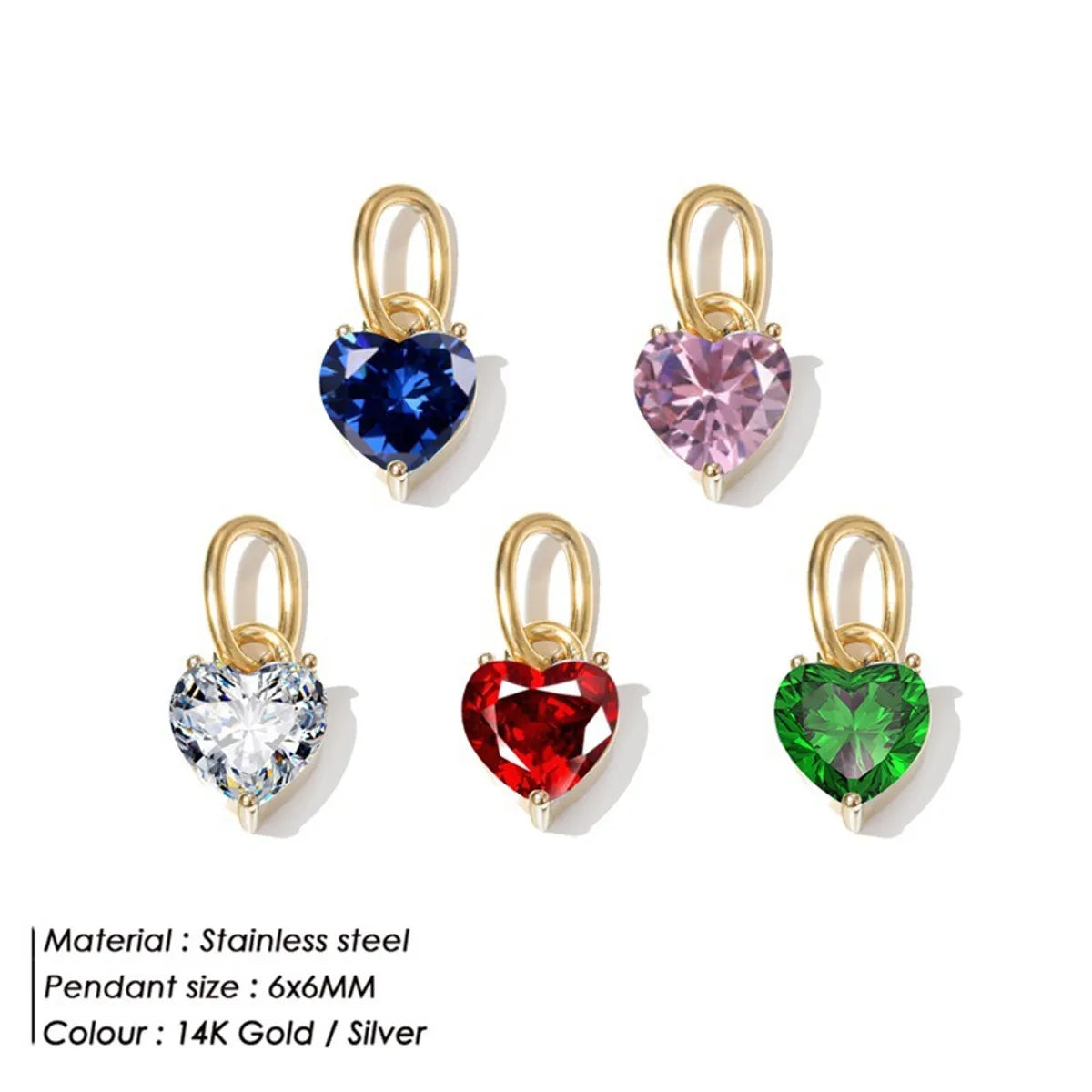 1 Piece 316 Stainless Steel  Zircon 14K Gold Plated Heart Shape Pendant