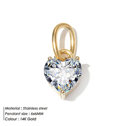 1 Piece 316 Stainless Steel  Zircon 14K Gold Plated Heart Shape Pendant