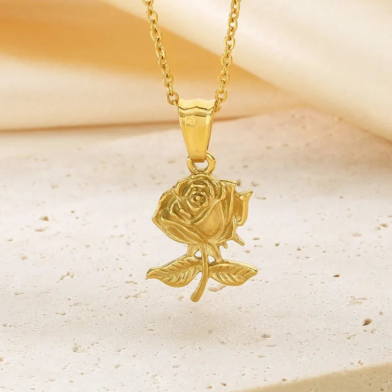 1 Piece 35*21mm 50cm 304 Stainless Steel 18K Gold Plated Rose Pendant Chain