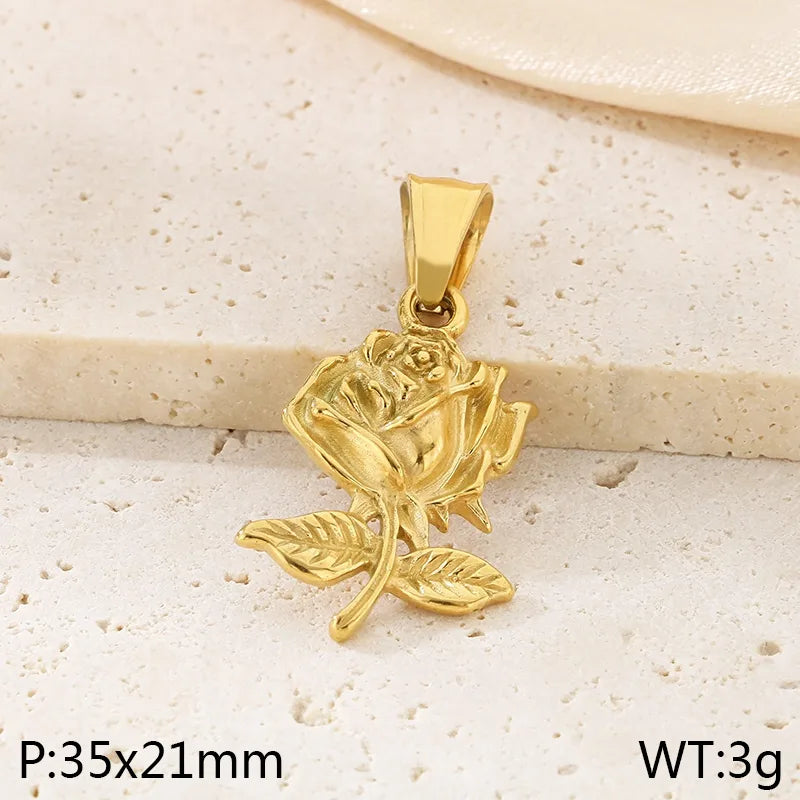 1 Piece 35*21mm 50cm 304 Stainless Steel 18K Gold Plated Rose Pendant Chain