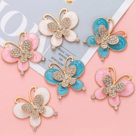 1 Piece 35 * 32mm Alloy Rhinestones Butterfly Polished Pendant