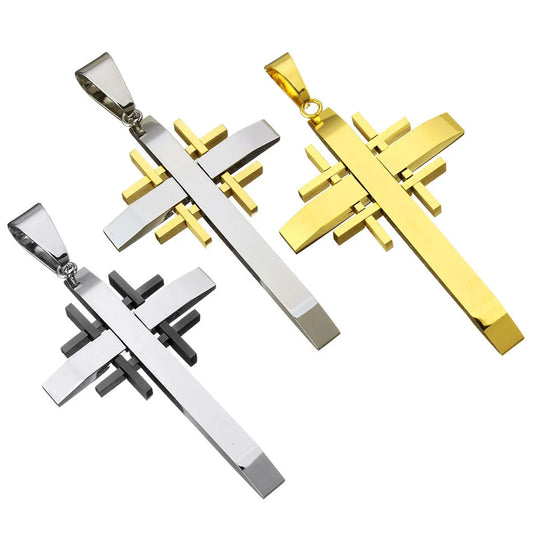 1 Piece 35*56mm Titanium Steel Geometric Cross Pendant