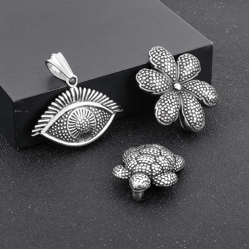 1 Piece 36 * 27mm 43 * 33mm 44 * 31mm Stainless Steel Tortoise Eye Flower Pendant Chain