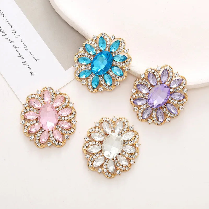 1 Piece 37*42mm Alloy Crystal Rhinestones Oval Flower DIY Accessories