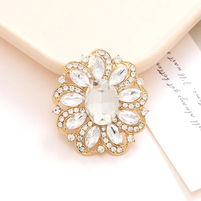 1 Piece 37*42mm Alloy Crystal Rhinestones Oval Flower DIY Accessories