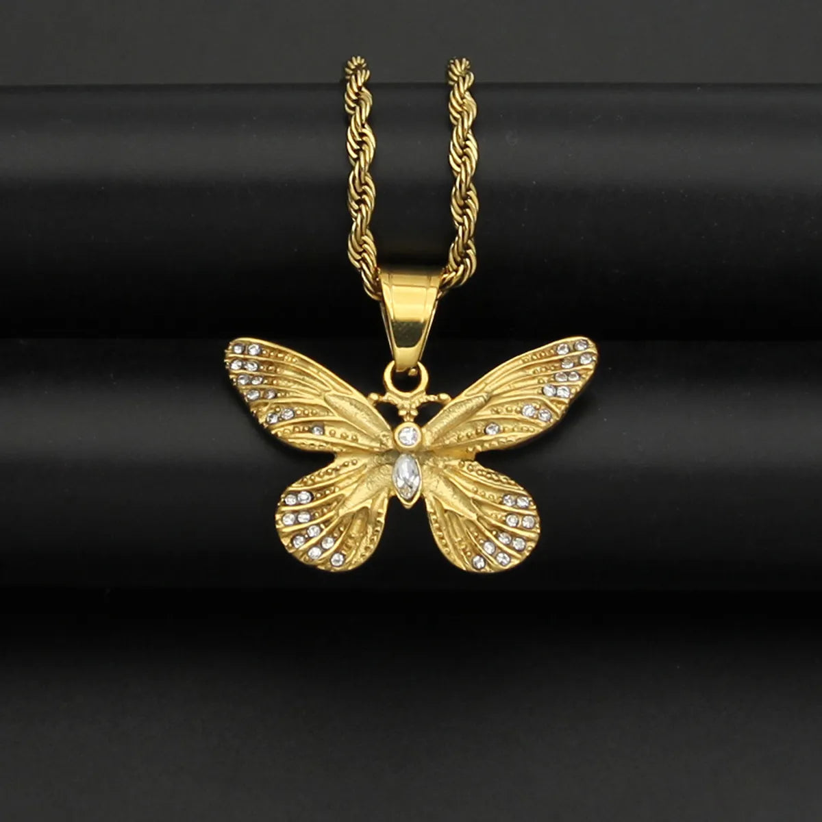 1 Piece 38*32mm 304 Stainless Steel Rhinestones Butterfly Pendant