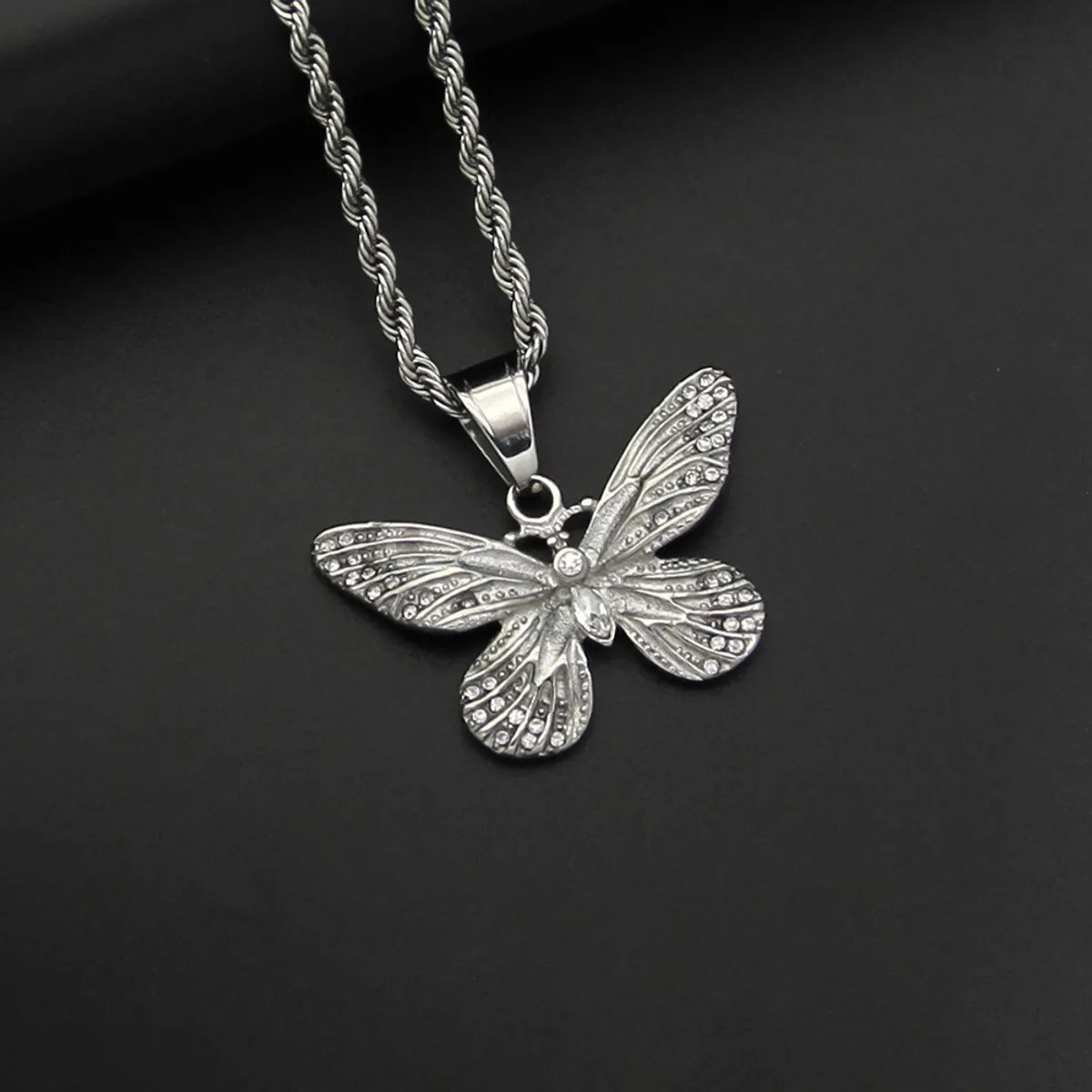 1 Piece 38*32mm 304 Stainless Steel Rhinestones Butterfly Pendant