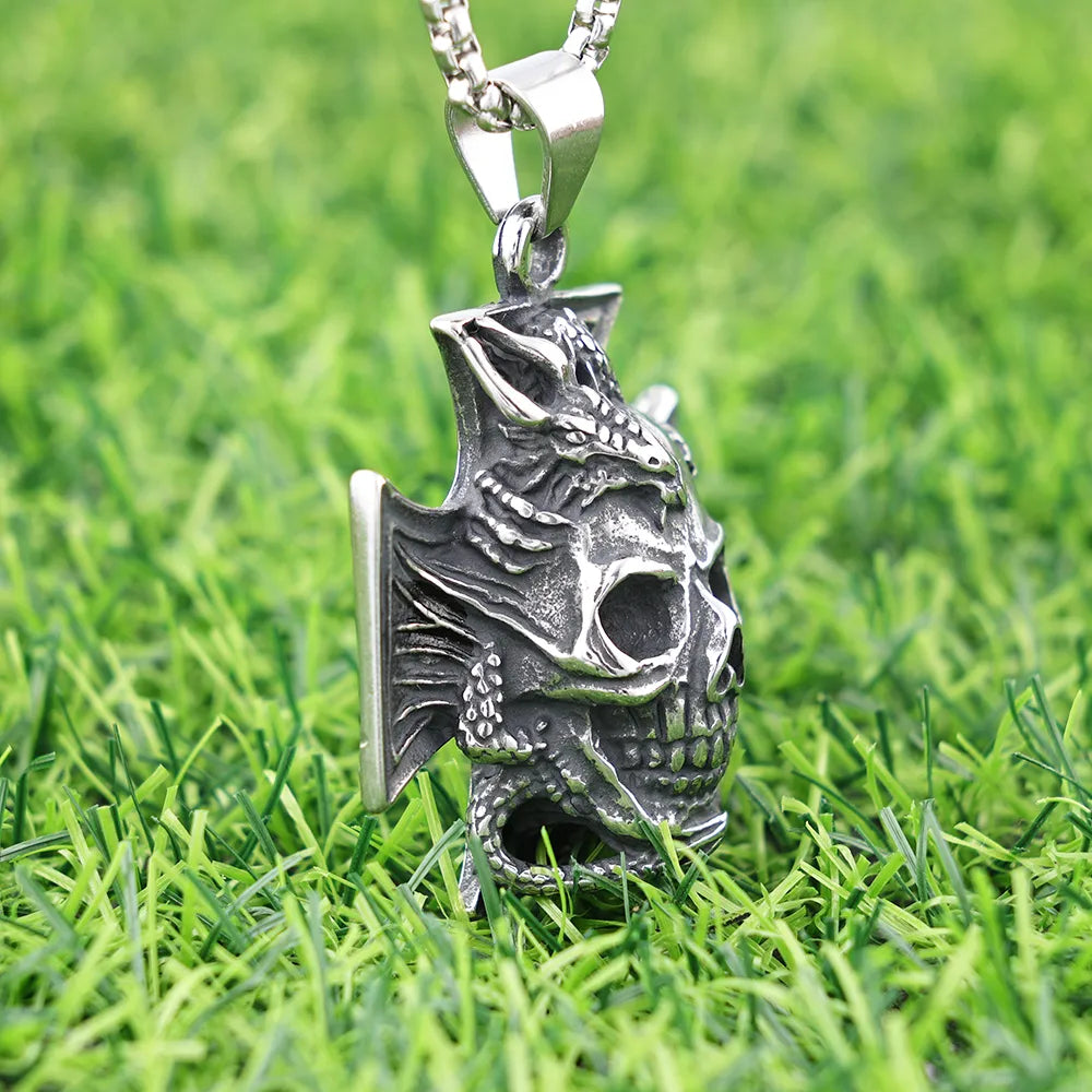 1 Piece 38*45mm 304 Stainless Steel Geometric Skull Pendant Chain