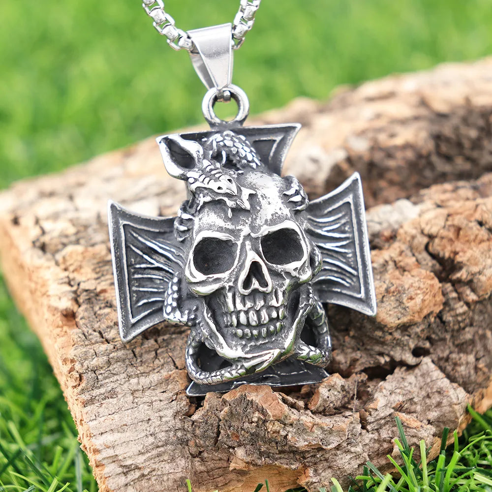 1 Piece 38*45mm 304 Stainless Steel Geometric Skull Pendant Chain