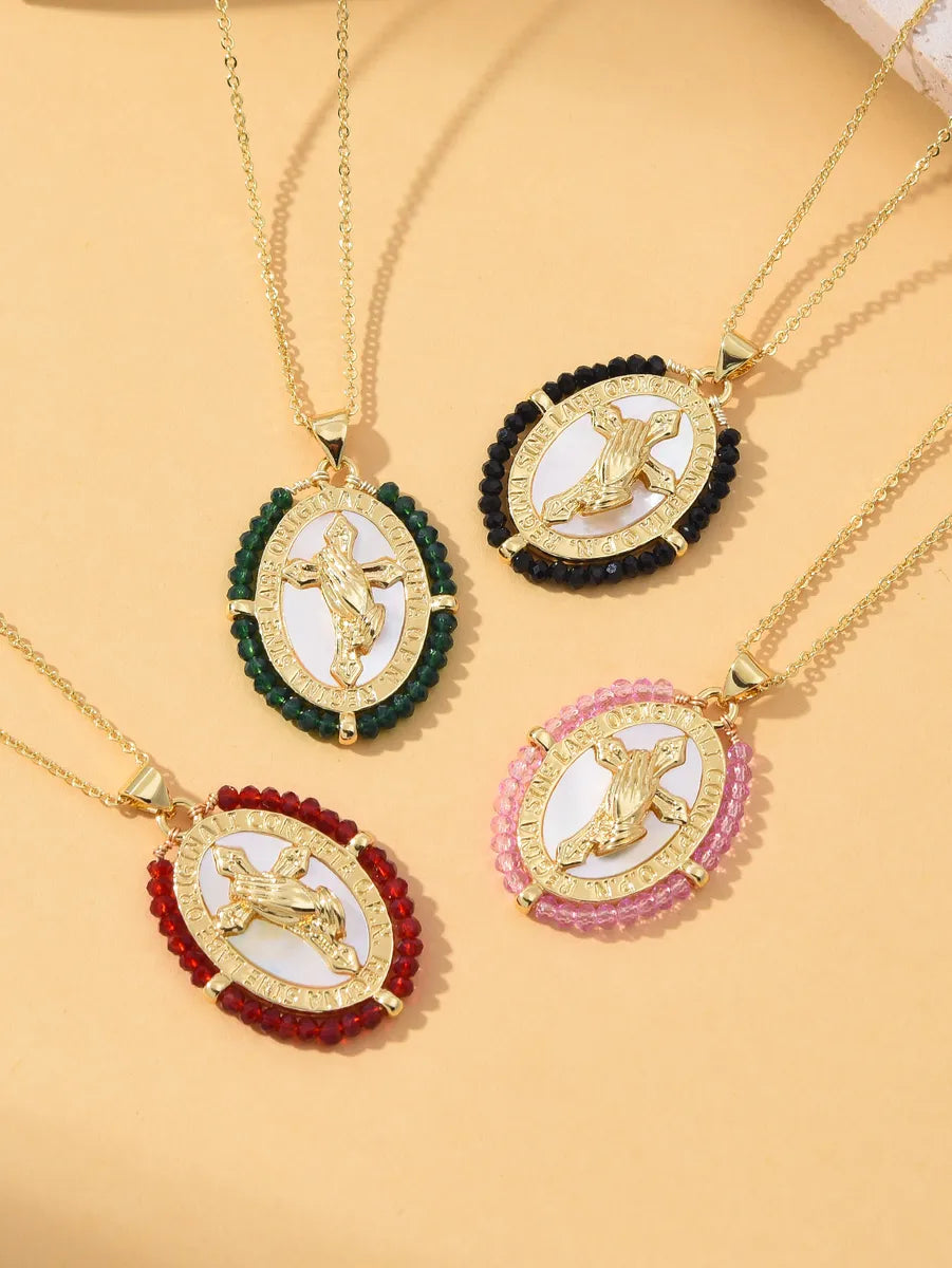 1 Piece 3.2*2.4cm Copper Artificial Crystal Shell Zircon 18K Gold Plated Cross Color Block Pendant