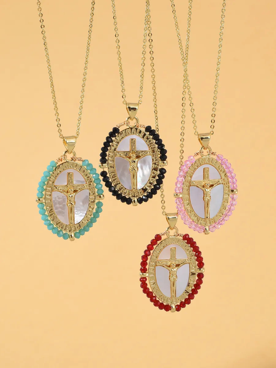 1 Piece 3.2*2.4cm Copper Artificial Crystal Shell Zircon 18K Gold Plated Cross Color Block Pendant