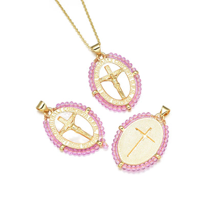 1 Piece 3.2*2.4cm Copper Artificial Crystal Shell Zircon 18K Gold Plated Cross Color Block Pendant