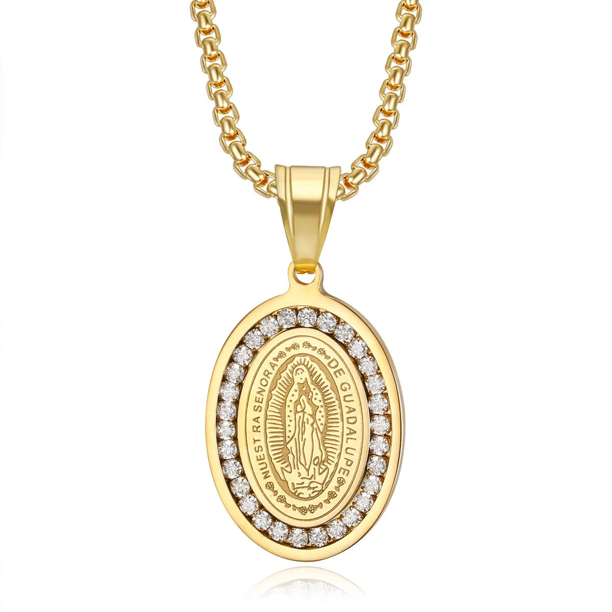 1 Piece 43*23mm 60cm Titanium Steel Zircon Gold Plated Portrait Geometric Pendant Chain