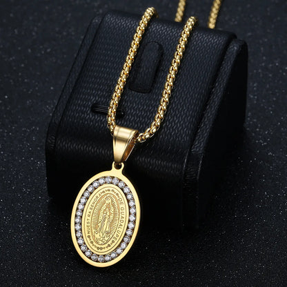 1 Piece 43*23mm 60cm Titanium Steel Zircon Gold Plated Portrait Geometric Pendant Chain