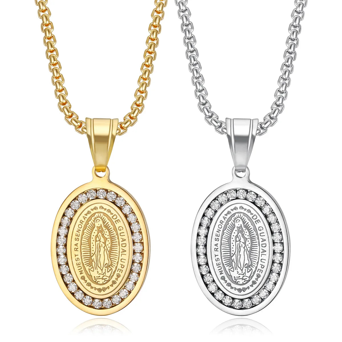 1 Piece 43*23mm 60cm Titanium Steel Zircon Gold Plated Portrait Geometric Pendant Chain